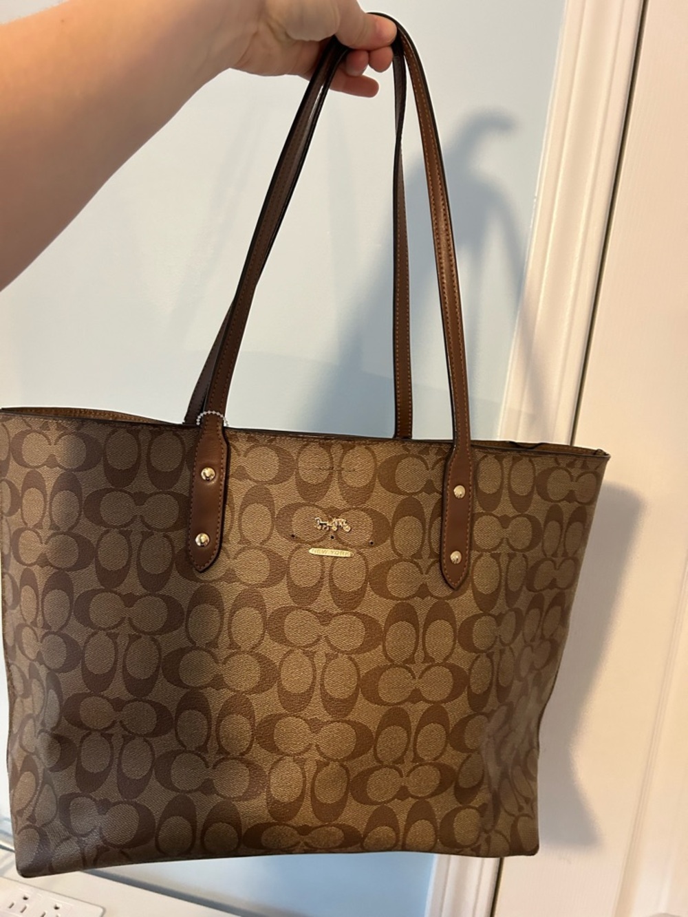 Coach Brown Signature Logo Tote with Leather Straps